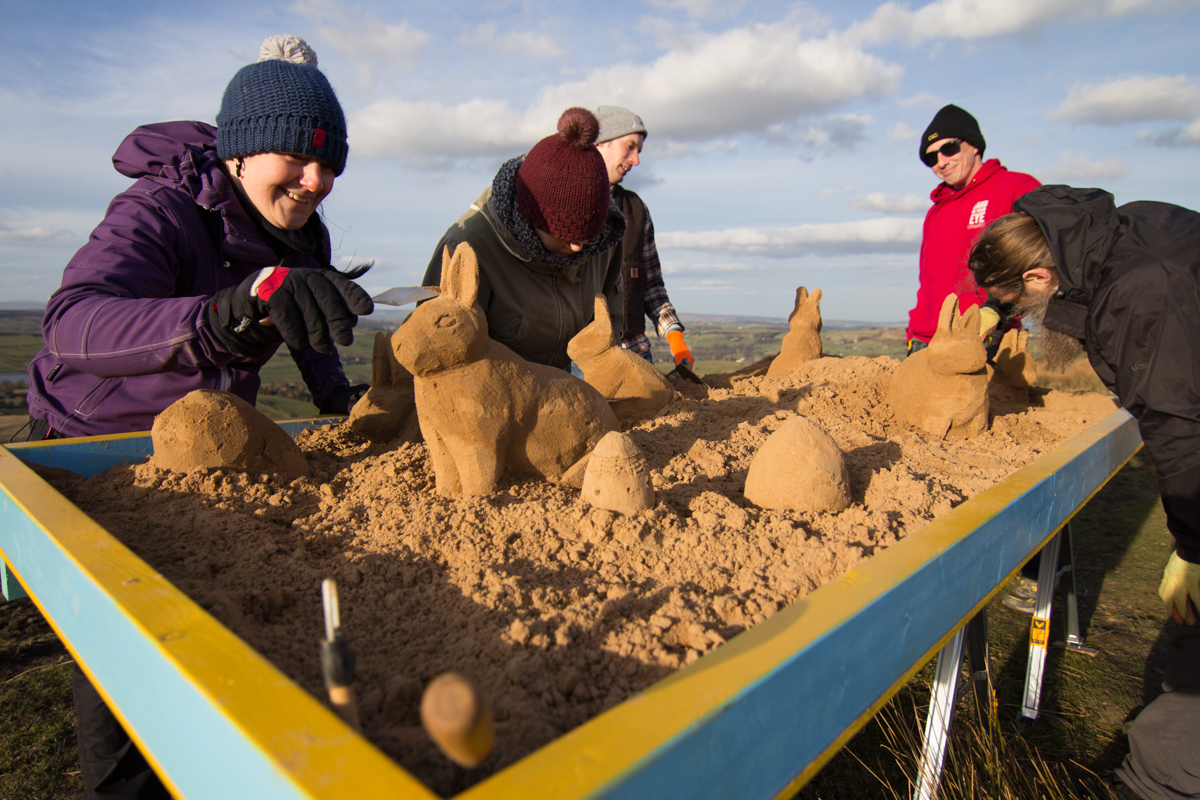 Sand bunnies loose on the moors at our pop up sand sculpture workshop