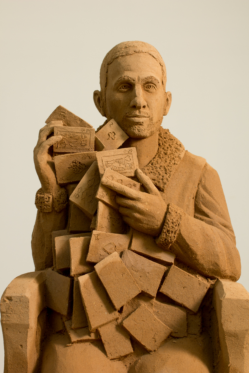 Famous Faces in sand sculpture displayed in Broadway Shopping Centre, Bradford