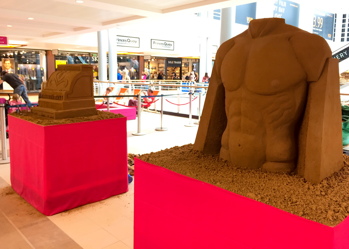 Sand sculptures to celebrate the opening of Princes Quay Outlet Shopping.