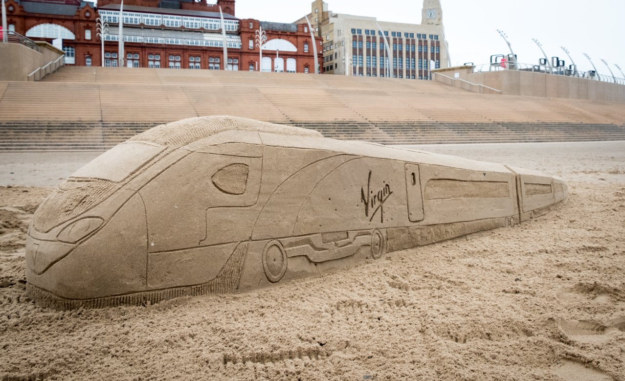 Virgin Pendolino Train Beach Sand Sculpture in Blackpool