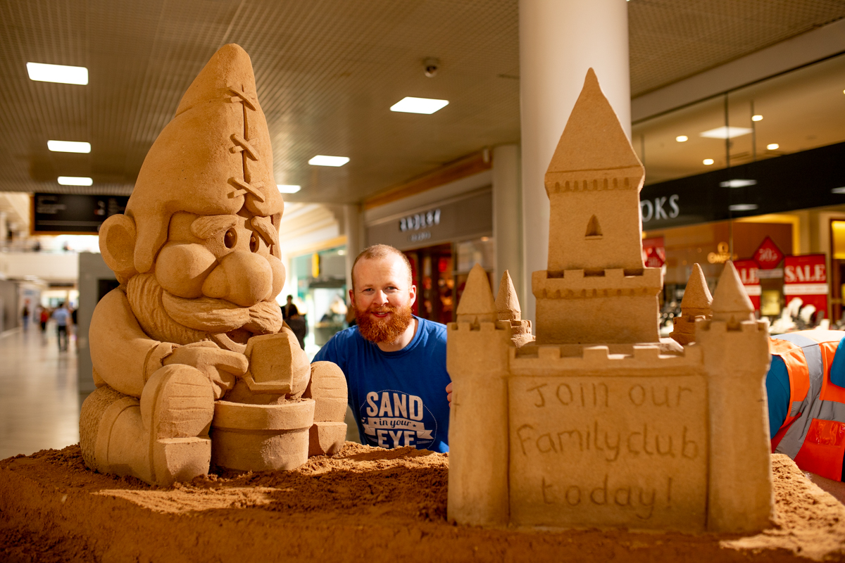Herbert the Gnome carved in sand for Metrocentre Gateshead