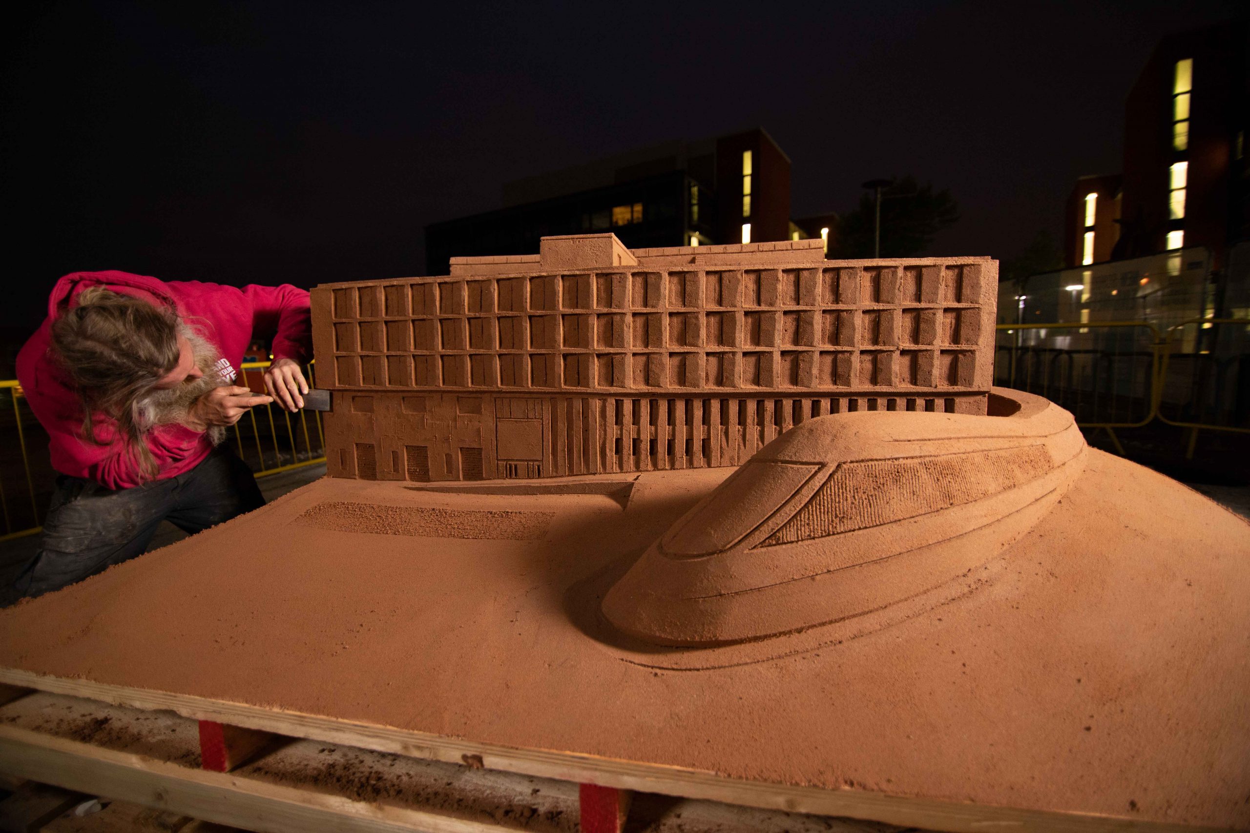 Sand Sculpture of the University of Birmingham’s new School of Engineering building