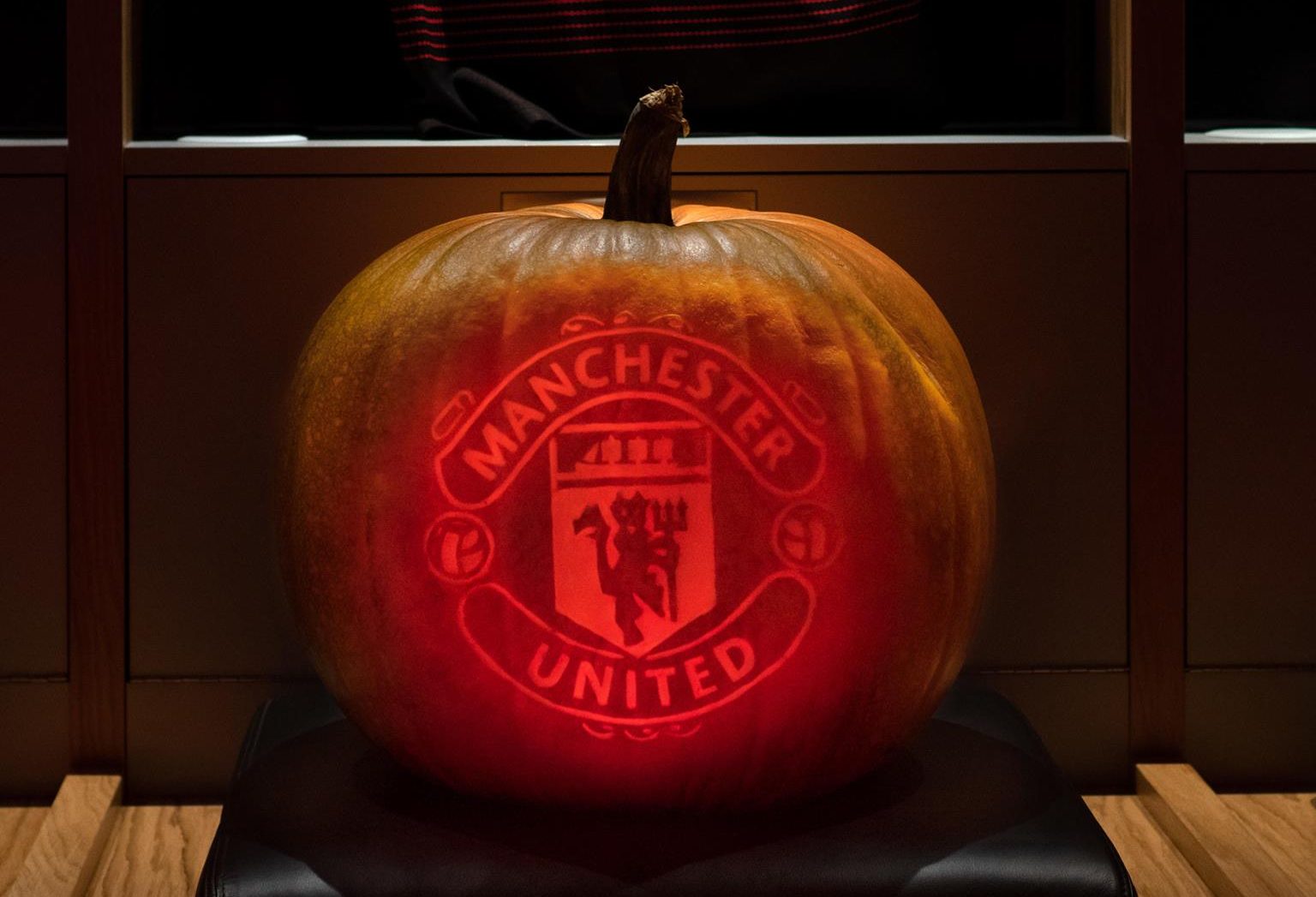 Pumpkin Carving of the Manchester United Football Club Logo