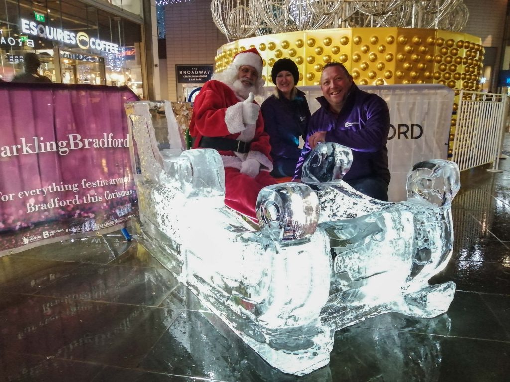 Santa Sparkles on his ice sleigh in Bradford