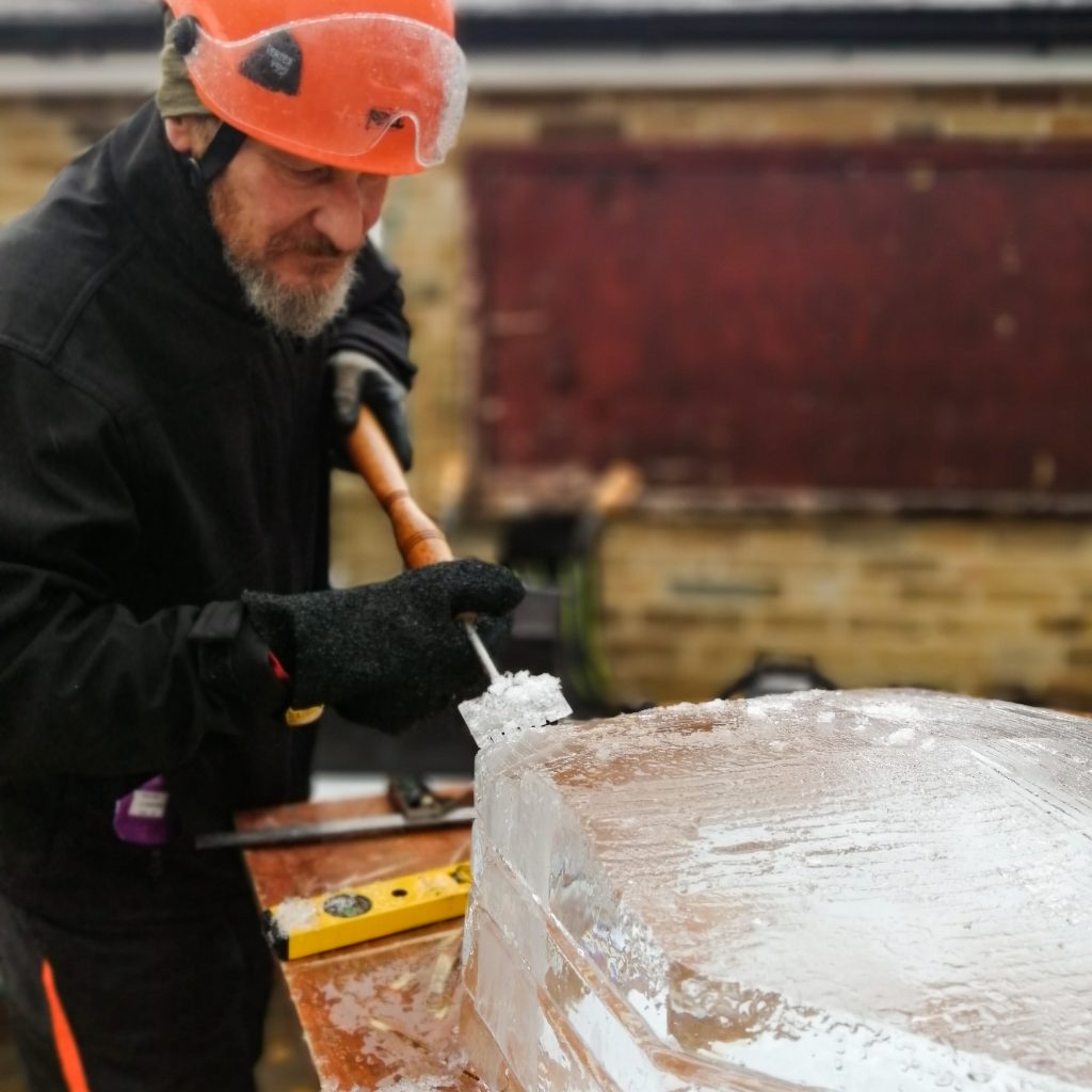 Getting in the Christmas spirit with live ice carving in Mytholmroyd