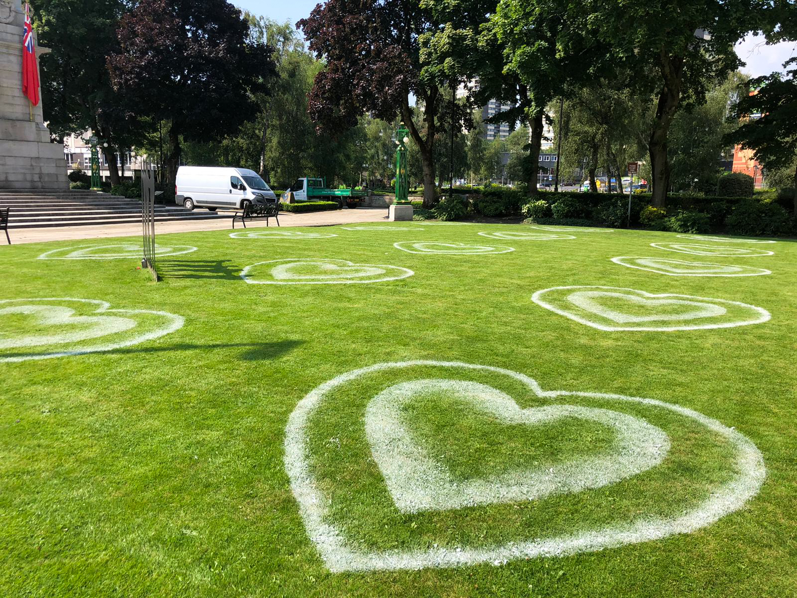 We heart Rochdale! – grass painting to promote safe social distancing in outdoor spaces and events