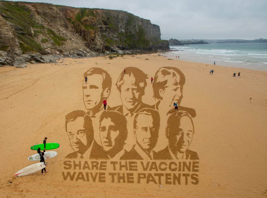G7 Sand Drawing Share the Vaccine, Waive the Patents