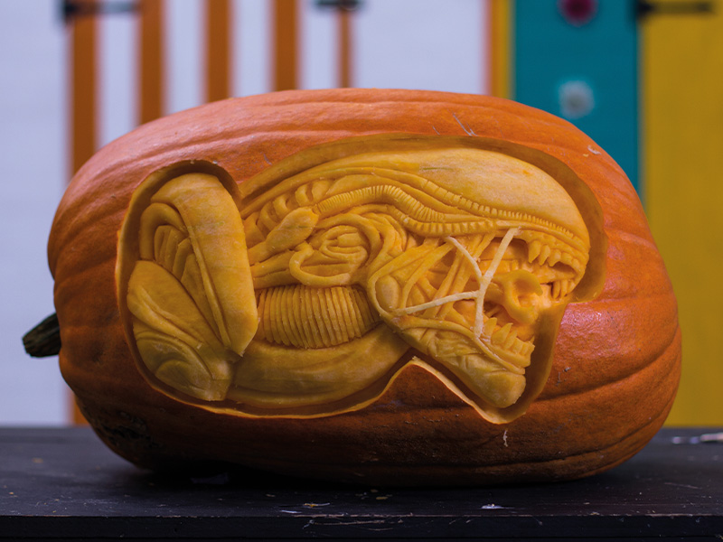 Pumpkin carvings for Sony Playstation, credit Sand In Your Eye