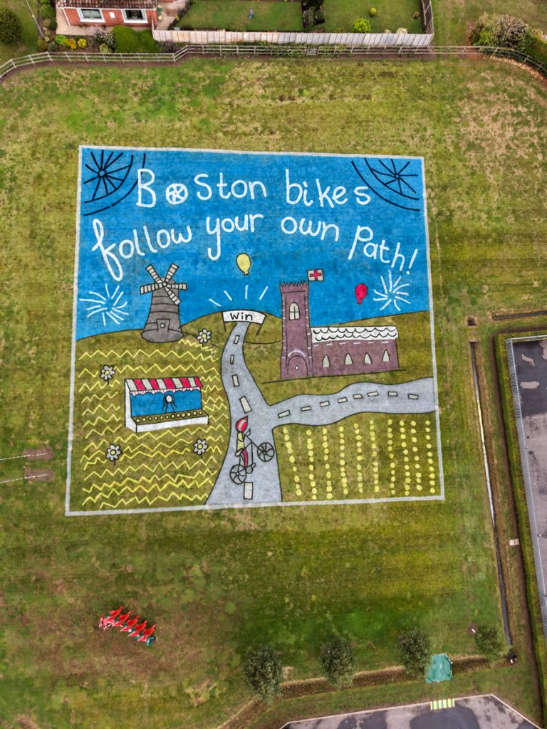 Children’s artwork brought to life into grass art for the Tour of Britain. 10 Boston_cycle_race