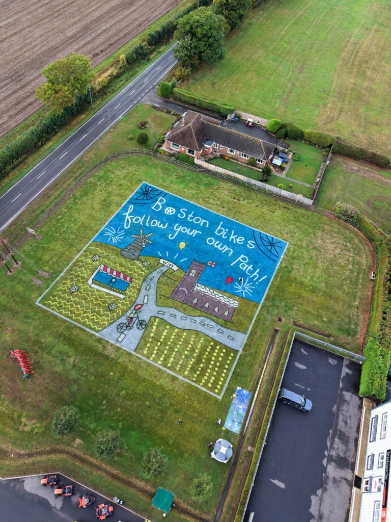 Children’s artwork brought to life into grass art for the Tour of Britain. 18 grass_painting_tour_de_britain
