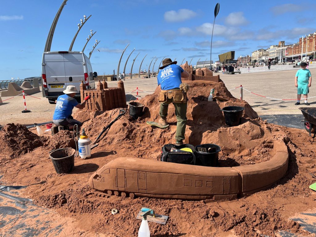 Landmarks sand sculpture in Blackpool for Railcard 2 making_a_sand_sculpture