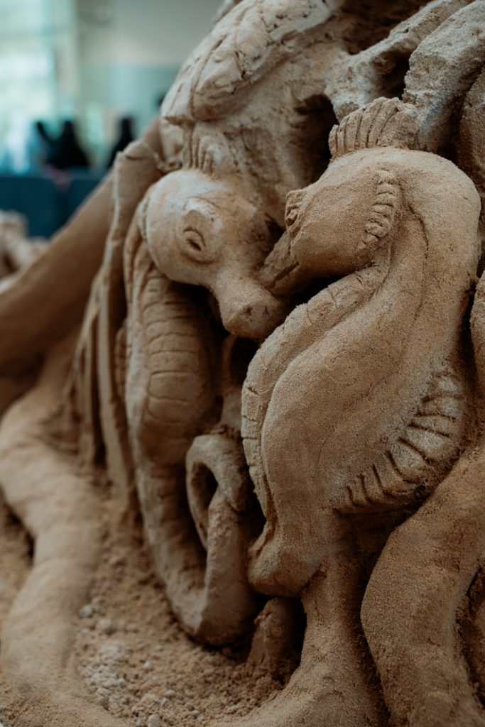 Sand, Sunshine, and High Street Buzz: Bradford by the Sea sand sculpture trail 10 seahorses_sculpture