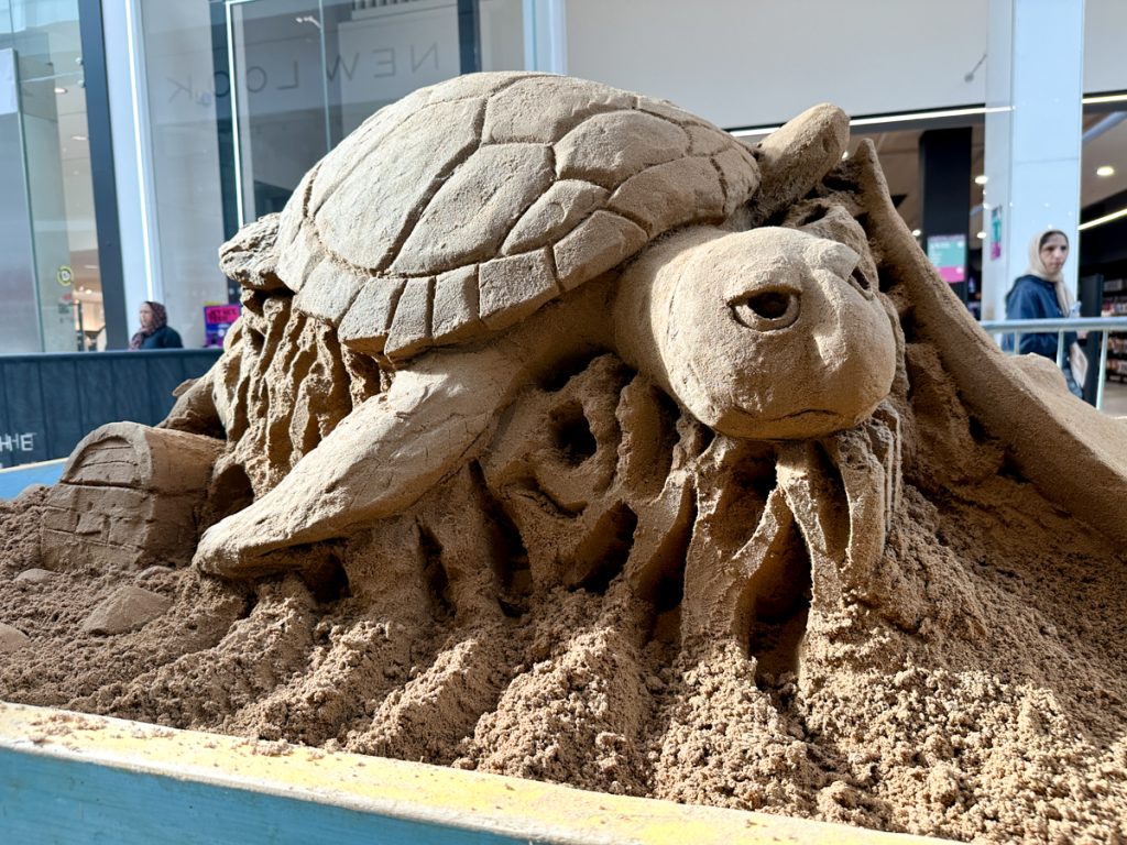 Sand, Sunshine, and High Street Buzz: Bradford by the Sea sand sculpture trail 28 turtle_sand_sculpture